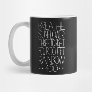 Breathe- sunflower- tree to right- four to left- rainbow- 450 Mug